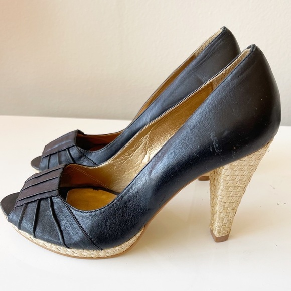 CHOCOLAT BLU Peep Toe Pumps Leather Black Size 6.5 - Picture 3 of 12